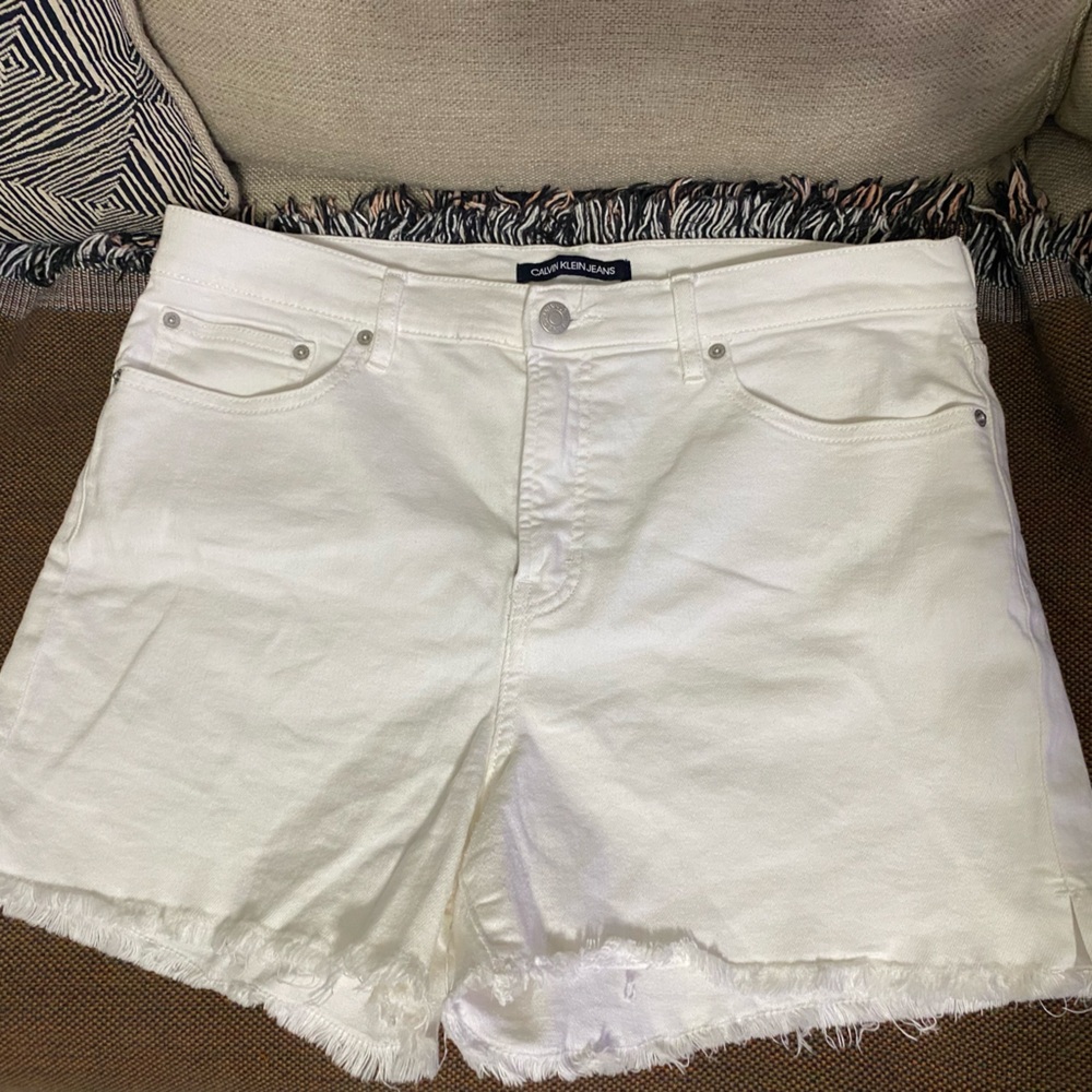 Calvin Klein Jeans White Jean Shorts Distressed Hem